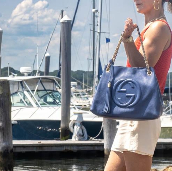 NEW, Gucci Soho Limited Ed. Caspian Blue Double Chain Shoulder Bag - Picture 16 of 16